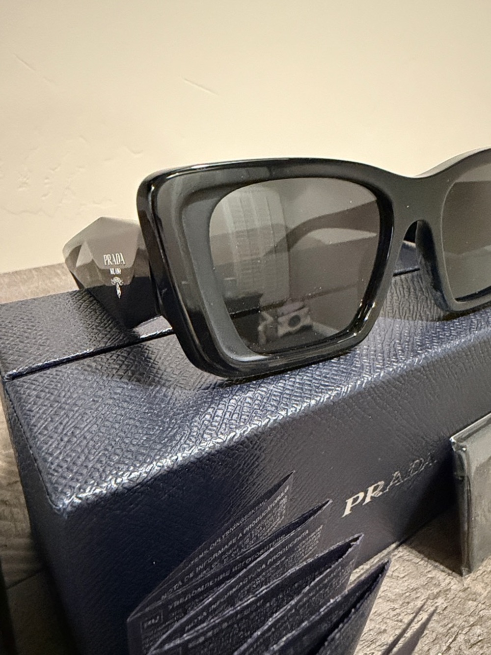 Prada Black Square Sunglasses with Black Dark Grey - Picture 2 of 7